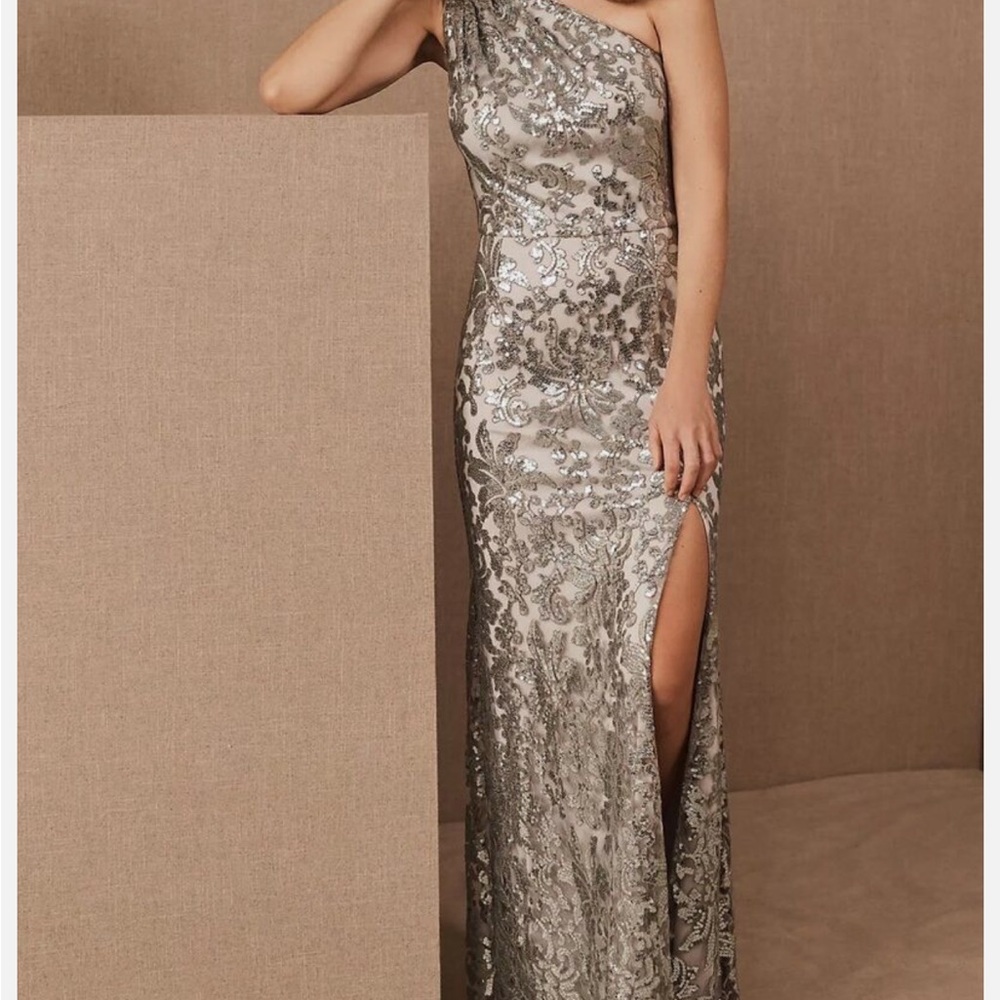 Tadashi Shoji Silver One-Shoulder Dress